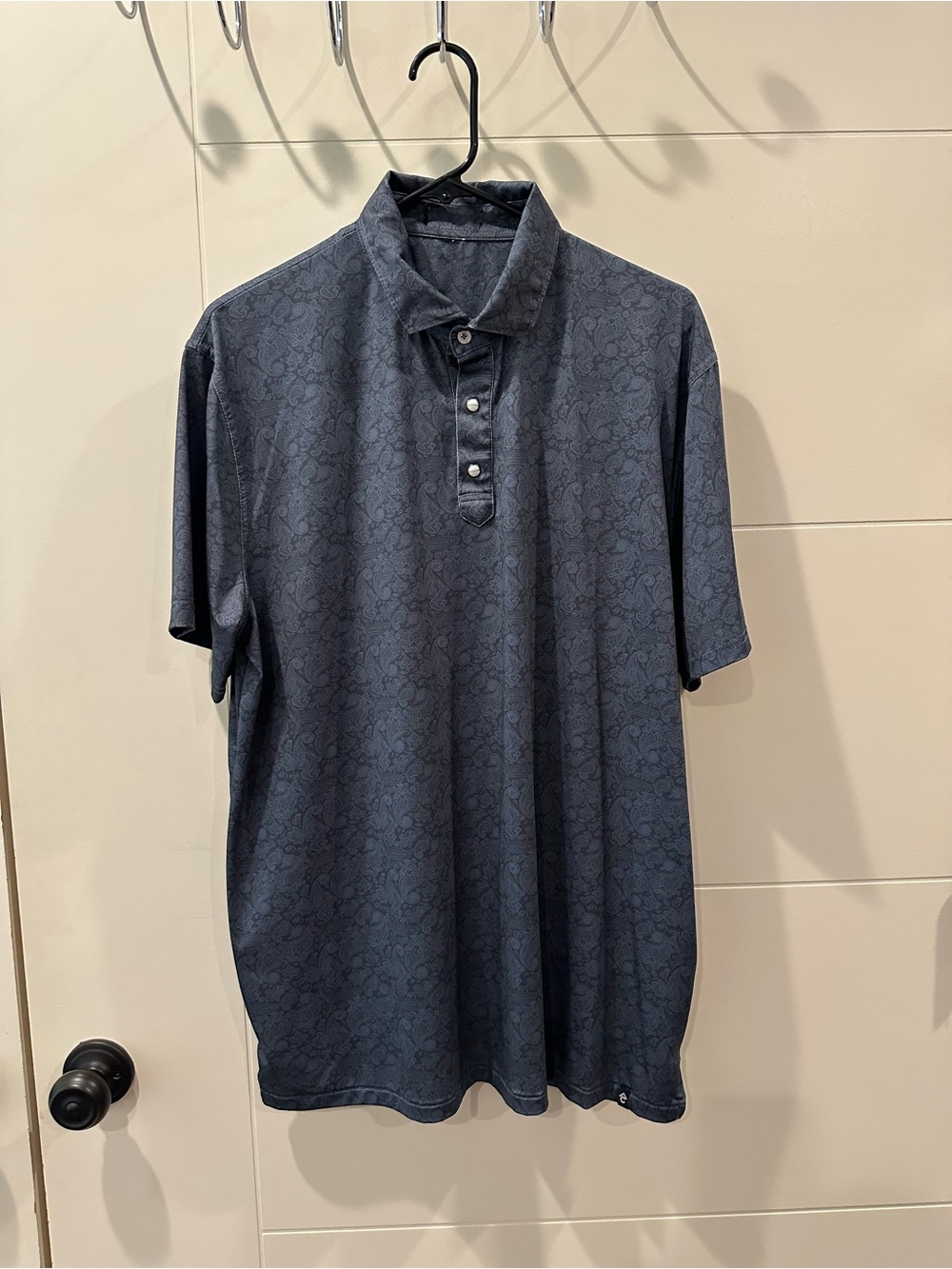 Rafter C Pearl Snap Polo Shirt Blue/Black Paisley Large